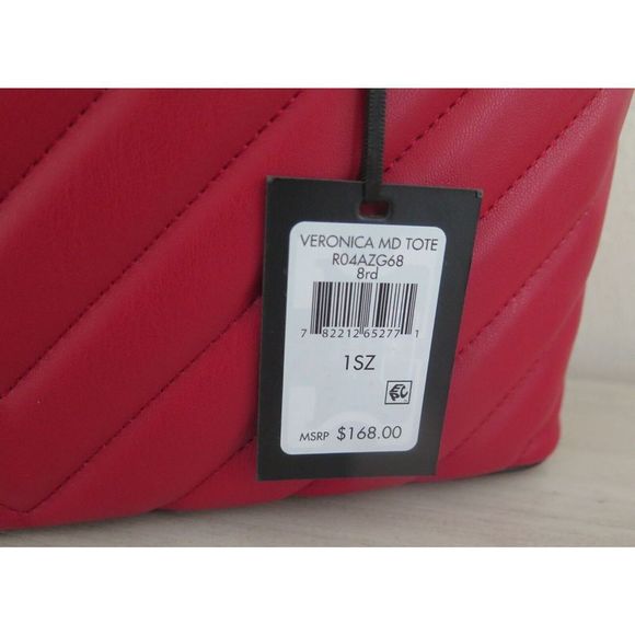 DKNY R04AZG68 Red Quilted Chevron Veronica Tote Bag w/Chain Shoulder Strap $168 - Picture 6 of 11